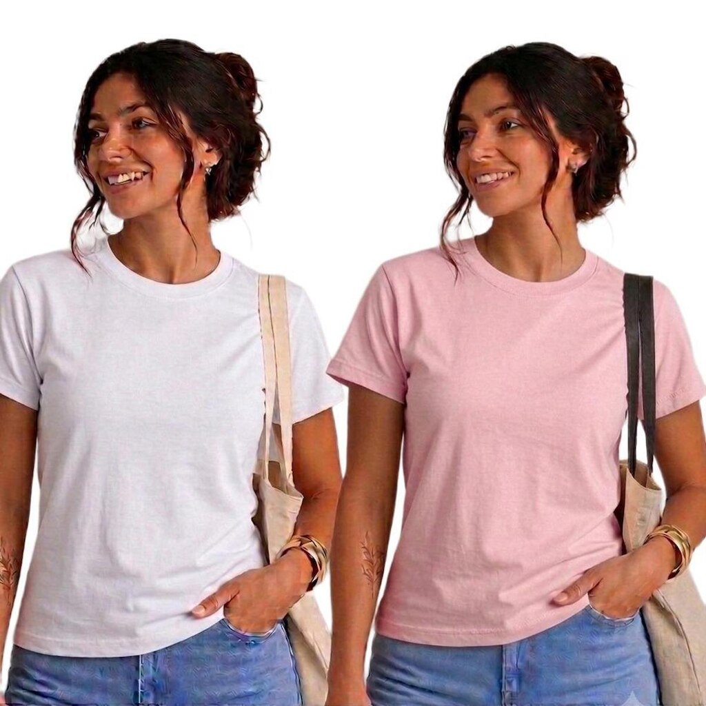 Kit 2 Blusa Baby Look Camiseta Basica Feminina Algodão