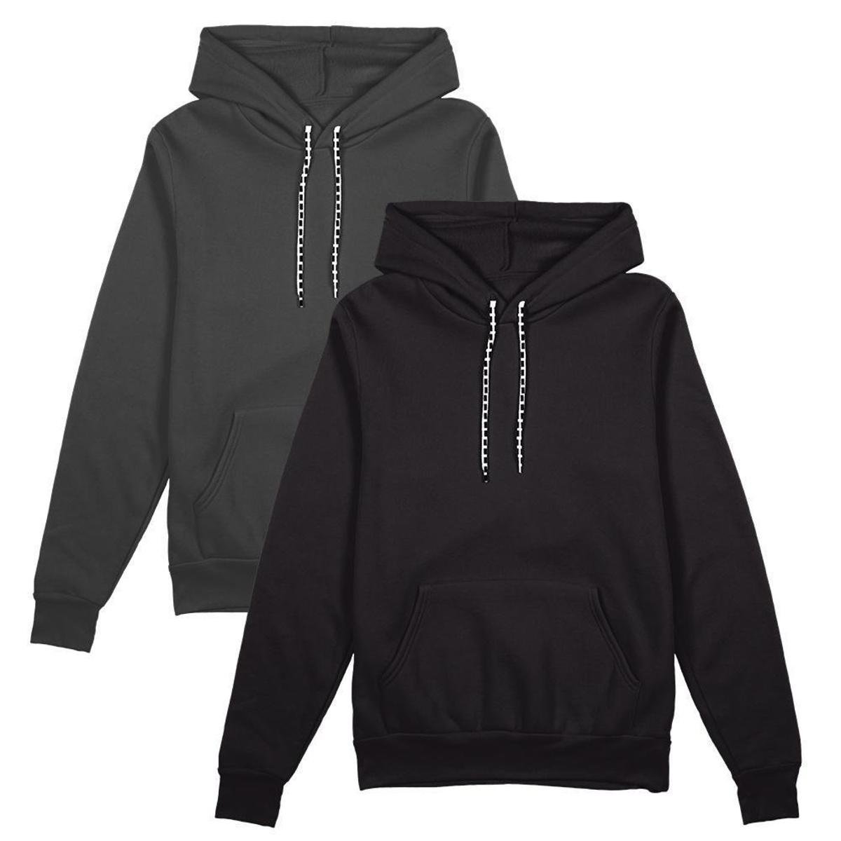 Kit Blusa Moletom Canguru com Capuz Liso Sem Estampa Unissex