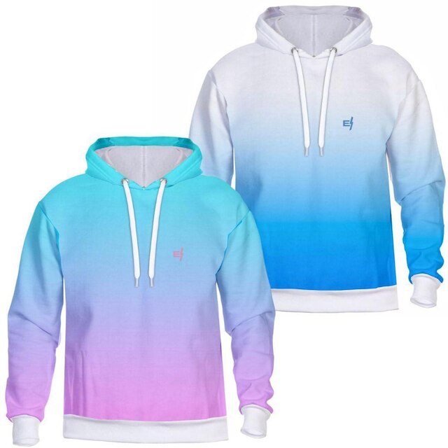 Kit 2 Blusa Moletom De frio Degrade Estampada Com Capuz e Bolsos Laterais