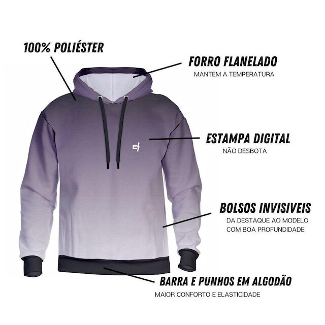 Kit 2 Blusa Moletom De frio Degrade Estampada Com Capuz e Bolsos Laterais