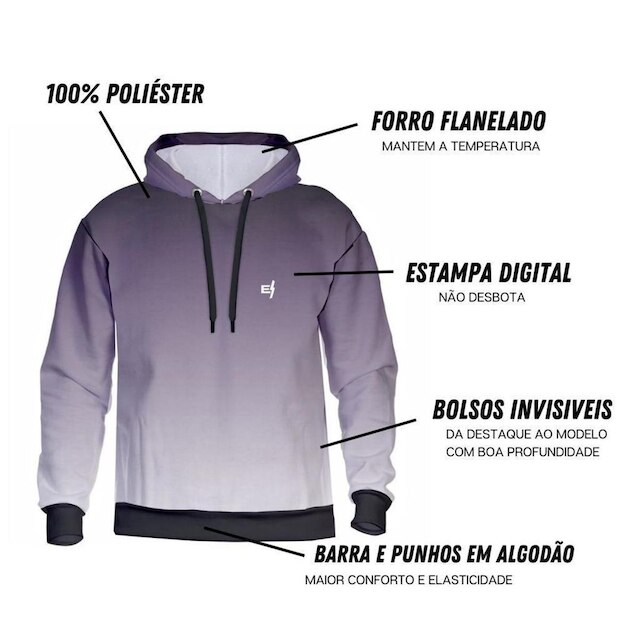 Kit 2 Blusa Moletom De frio Degrade Estampada Com Capuz e Bolsos Laterais