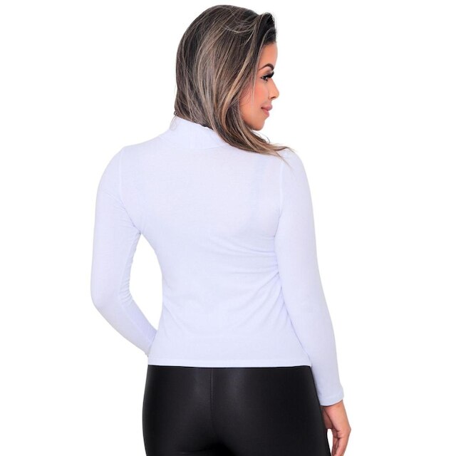 Kit 2 Blusas Femininas Manga Longa Gola Alta Viscolycra