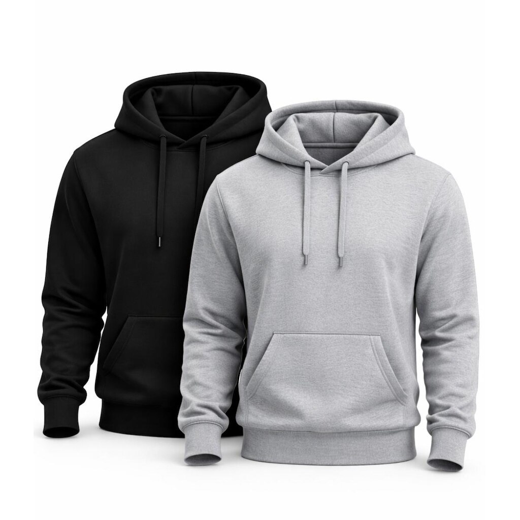 Kit 2 Blusas Moletom Canguru com Capuz Liso Adulto Masculino