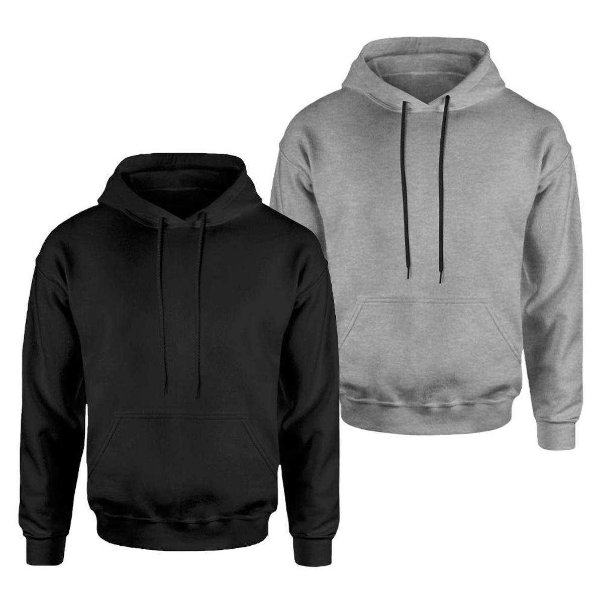 Kit 2 Blusas Moletom Masculina Liso Algodão com Capuz e Bolso Canguru Casaco Moleton Blusas - Preto+Cinza Menor preço em Kit 2 Blusas Moletom Masculina Liso Algodão com Capuz e Bolso Canguru Casaco Moleton Blusas - Preto+Cinza
