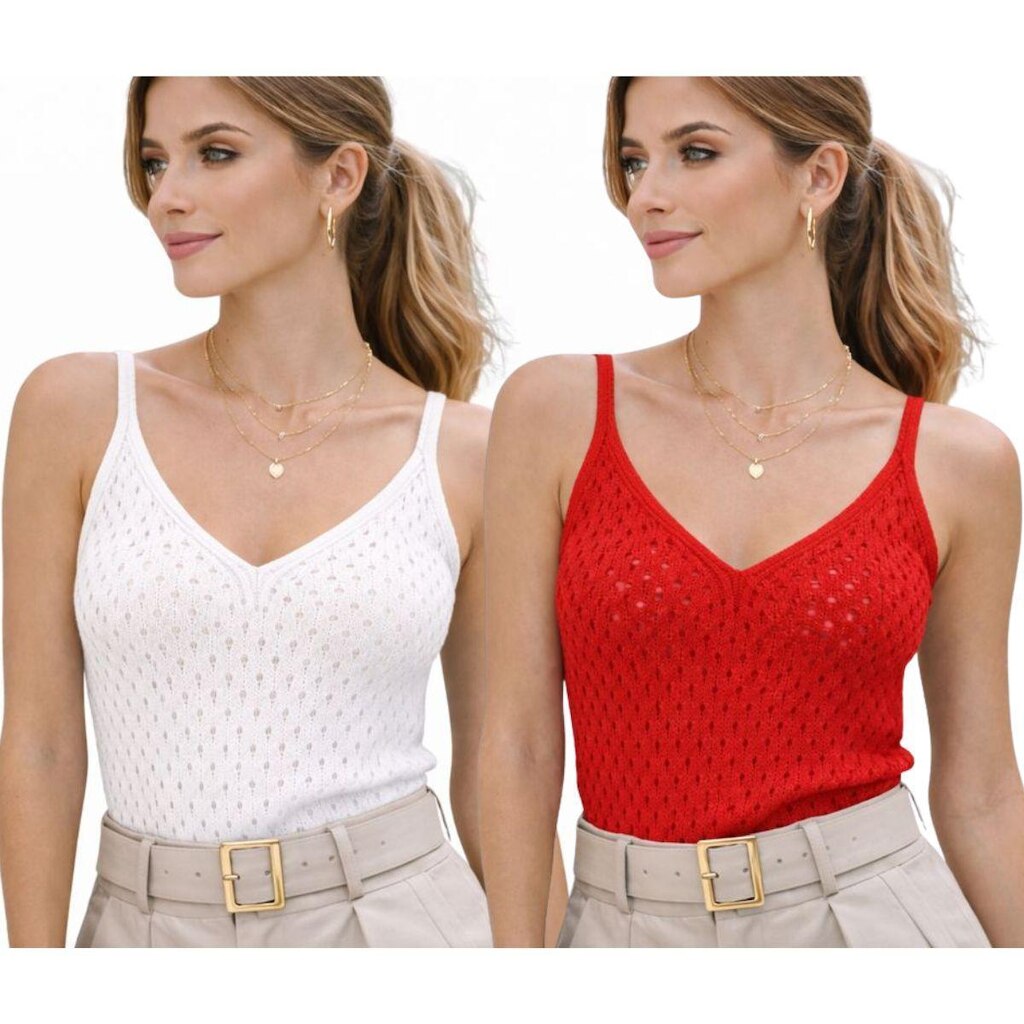 Kit 2 Blusas Regata Feminina Tricô Alça Fina Decote V