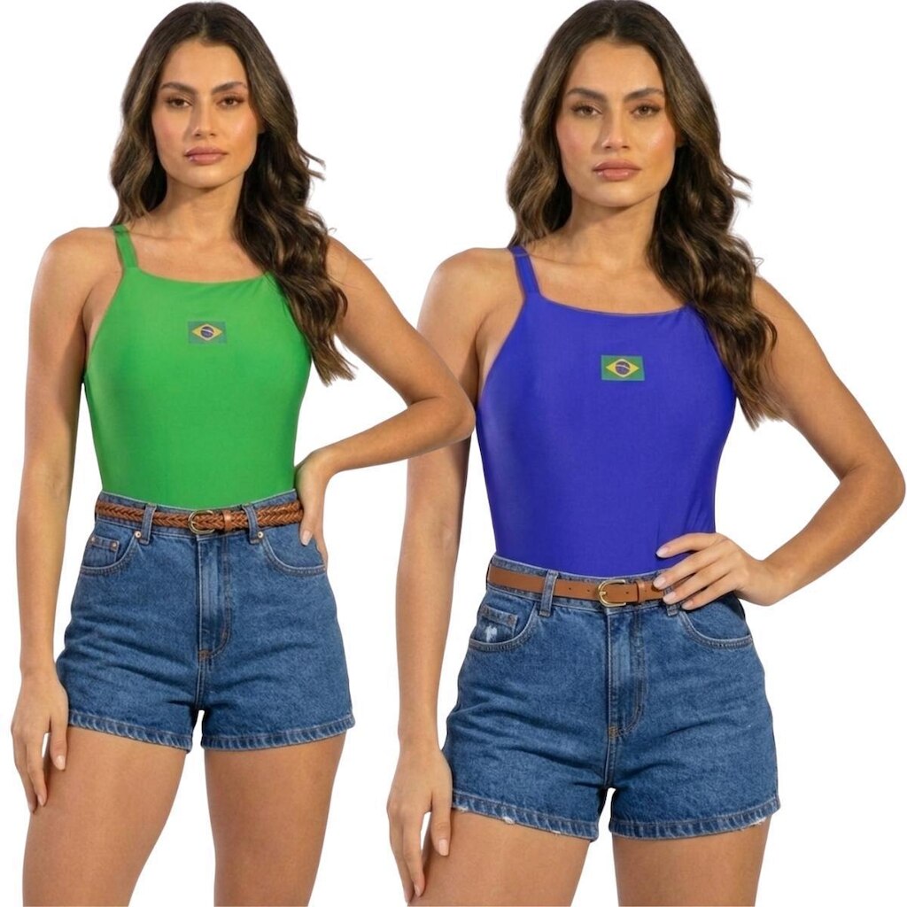KIT 2 Body Cavado Brasil Costa Nua Serra e Mar Básico Piscina Roupa Para Treino Verão Musculação