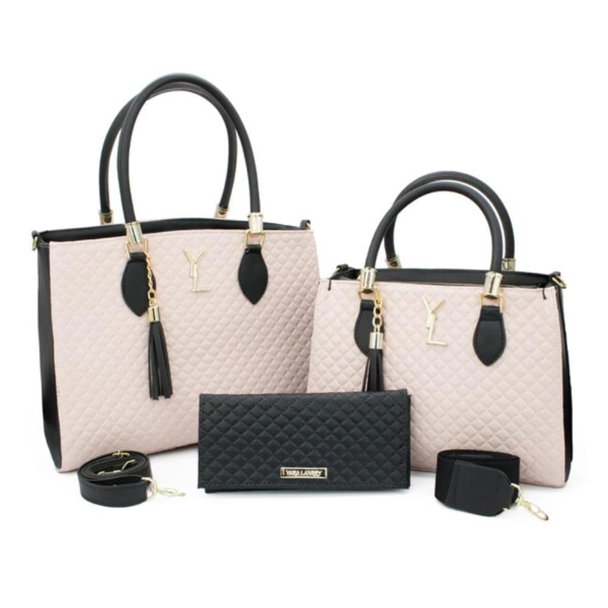 Kit 2 Bolsa Tote Alça Transversal Feminina + Carteira Casual - Rosa Menor preço em Kit 2 Bolsa Tote Alça Transversal Feminina + Carteira Casual - Rosa