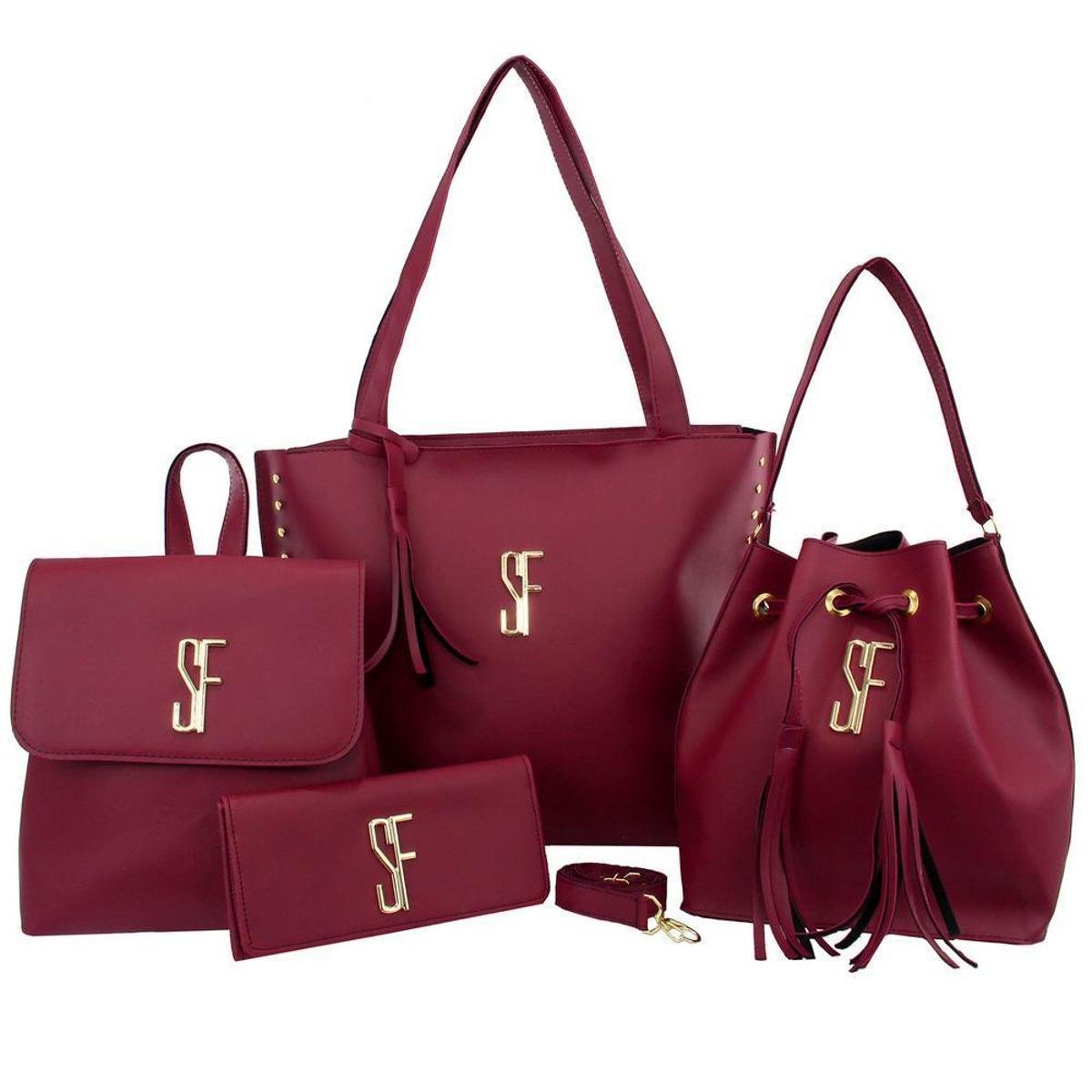 Kit 2 Bolsas Feminina Transversal+ Mochila Passeio+ Carteira - Vinho Menor preço em Kit 2 Bolsas Feminina Transversal+ Mochila Passeio+ Carteira - Vinho