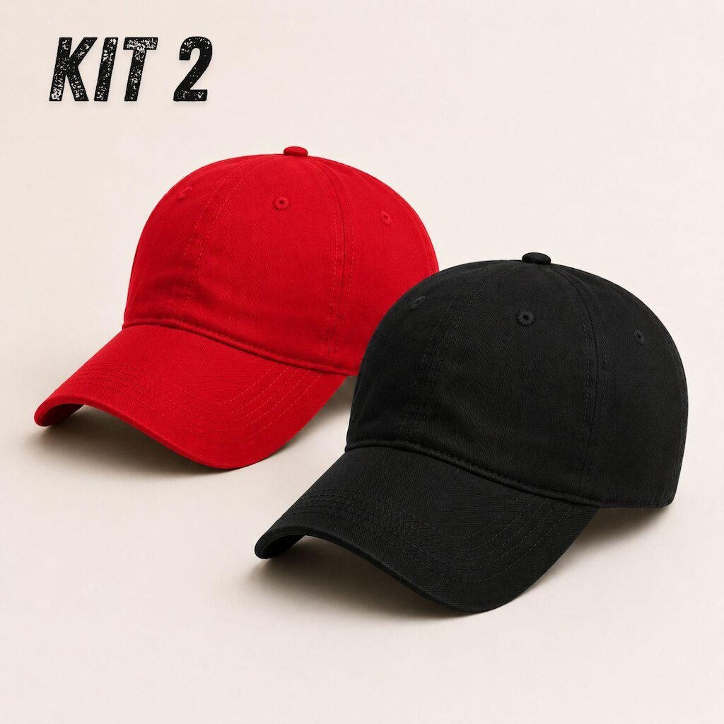Kit 2 Bonés Aba Curva Curvada Resina Premium Liso Masculino Dad Hat Strapback Ajustável Fitão