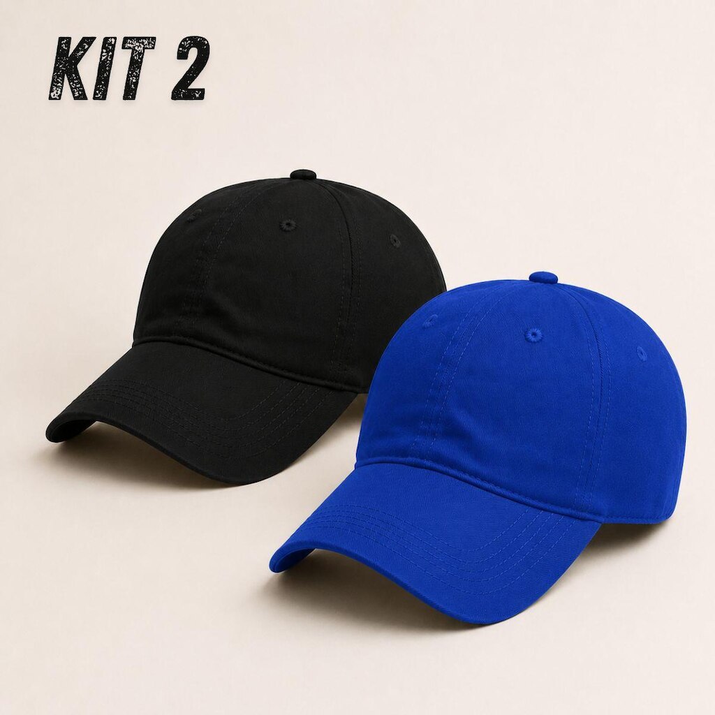 Kit 2 Bonés Aba Curva Curvada Resina Premium Liso Masculino Dad Hat Strapback Ajustável Fitão