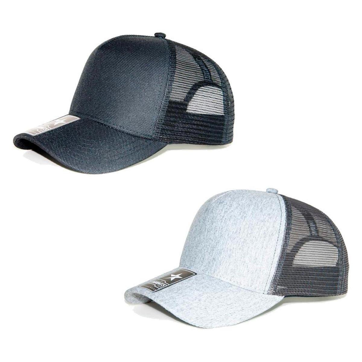 Kit 2 Bonés Liso Americano Aba Curva Trucker Tela Mants Clothing Unisex Com Regulagem - Preto+Cinza Menor preço em Kit 2 Bonés Liso Americano Aba Curva Trucker Tela Mants Clothing Unisex Com Regulagem - Preto+Cinza