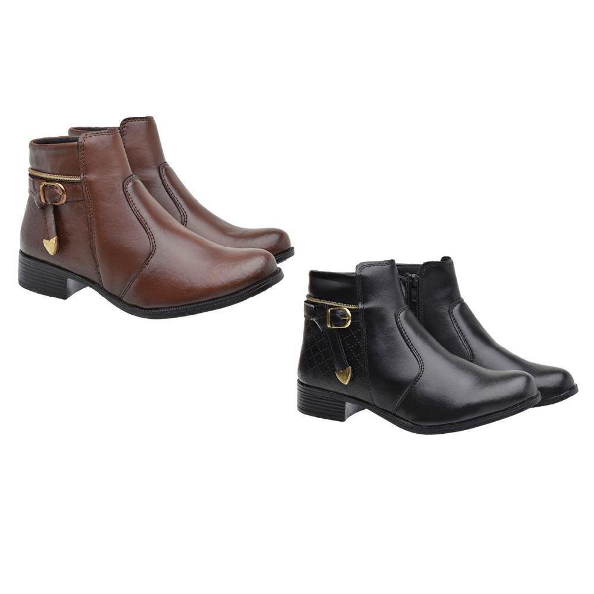 Kit 2 Botas Femininas Conforto Casual Elegante Leve Macia - Preto+Marrom Menor preço em Kit 2 Botas Femininas Conforto Casual Elegante Leve Macia - Preto+Marrom
