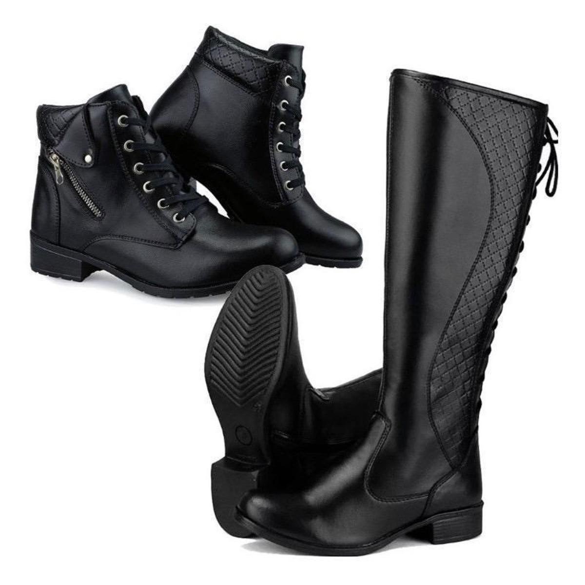 Kit 2 Botas Femininas Coturno Montaria Zíper Cadarço Moderna - Preto é ruim? Kit 2 Botas Femininas Coturno Montaria Zíper Cadarço Moderna - Preto é boa?