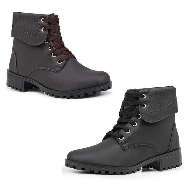 Kit 2 Botas Mid Coturno Cano Médio Feminino