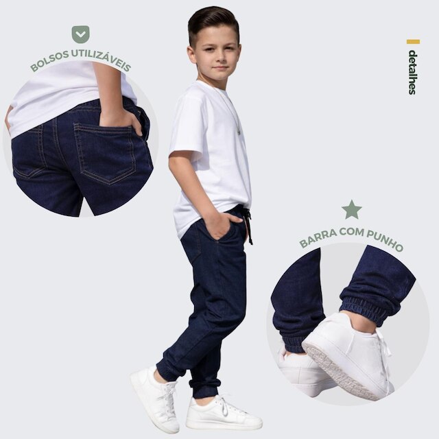 Kit 2 Calça Jogger Infantil Menino Com Punho