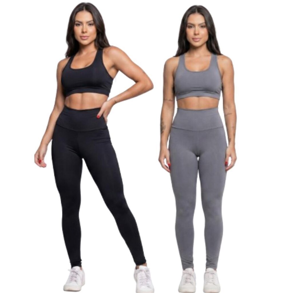 KIT 2 Calça Legging Cós Alto Lisa Serra e Mar Modas Roupa Para Academia Treino Moda Fitness