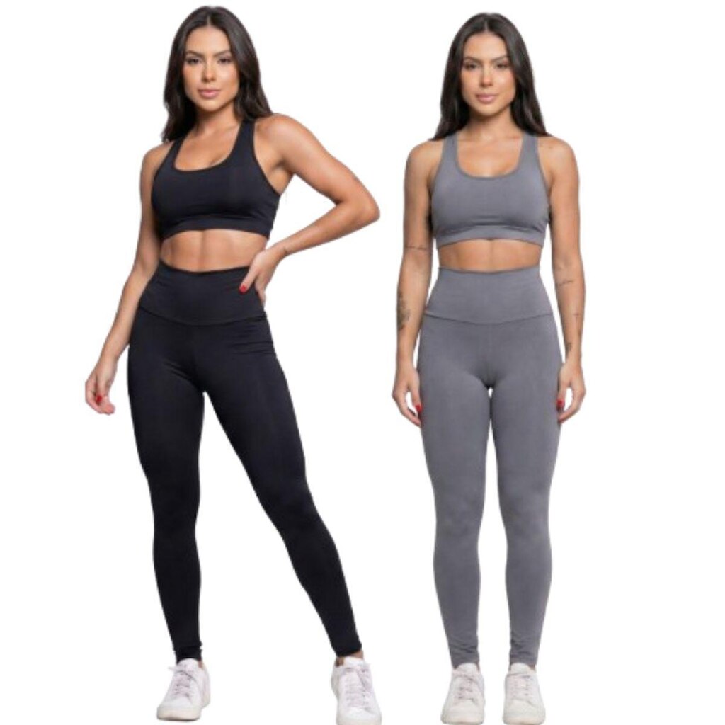 KIT 2 Calça Legging Cós Alto Lisa Vekyo Roupa Para Academia Treino Moda Fitness Feminina Musculação