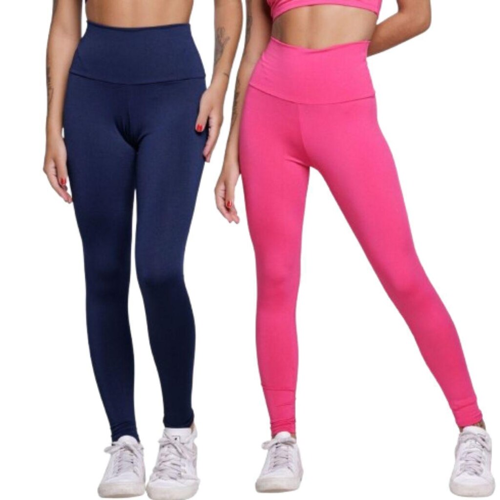 KIT 2 Calça Legging Lisa Fitness Serra e Mar Cós Alto Academia Treino Moda Fitness