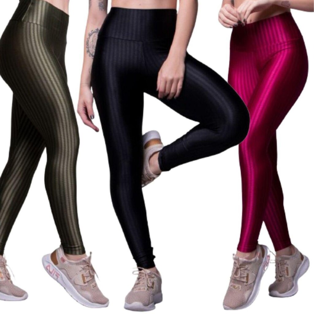 KIT 2 Calça Legging New Zig 3D Bella Fiore Poliamida Cós Alto Academia Treino Moda Fitness
