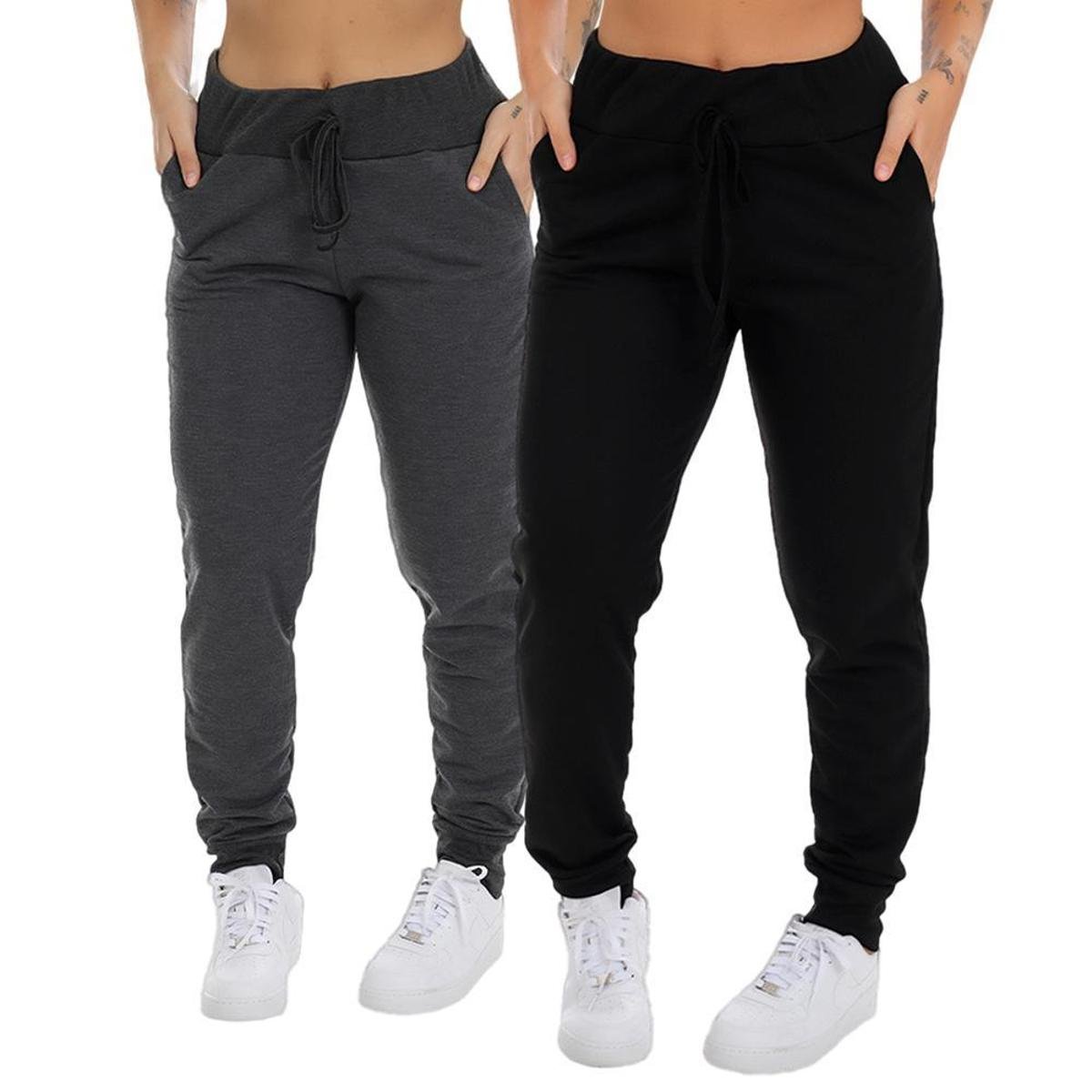 Kit 2 Calça Moletinho Jogger Frishop Com Bolso Feminina Menor preço em Kit 2 Calça Moletinho Jogger Frishop Com Bolso Feminina