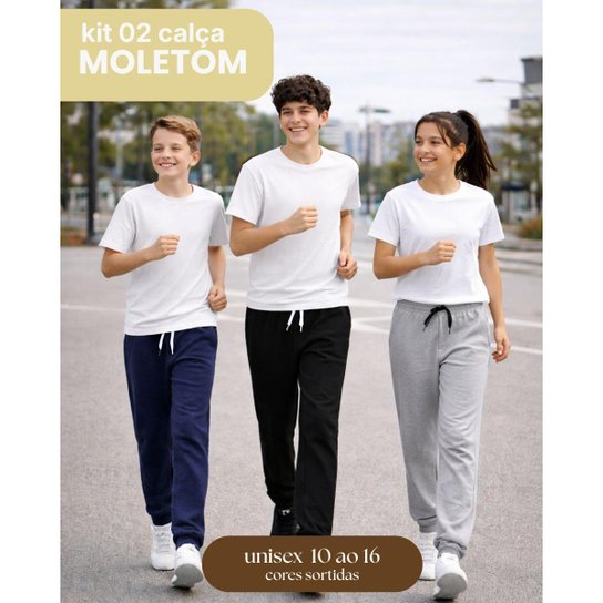 Kit 2 Calça Moletom Cadarço Flanelado Juvenil inverno unissex 10-16
