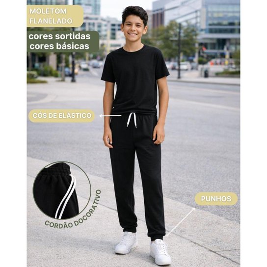 Kit 2 Calça Moletom Cadarço Flanelado Juvenil inverno unissex 10-16