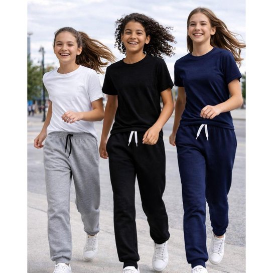 Kit 2 Calça Moletom Cadarço Flanelado Juvenil inverno unissex 10-16