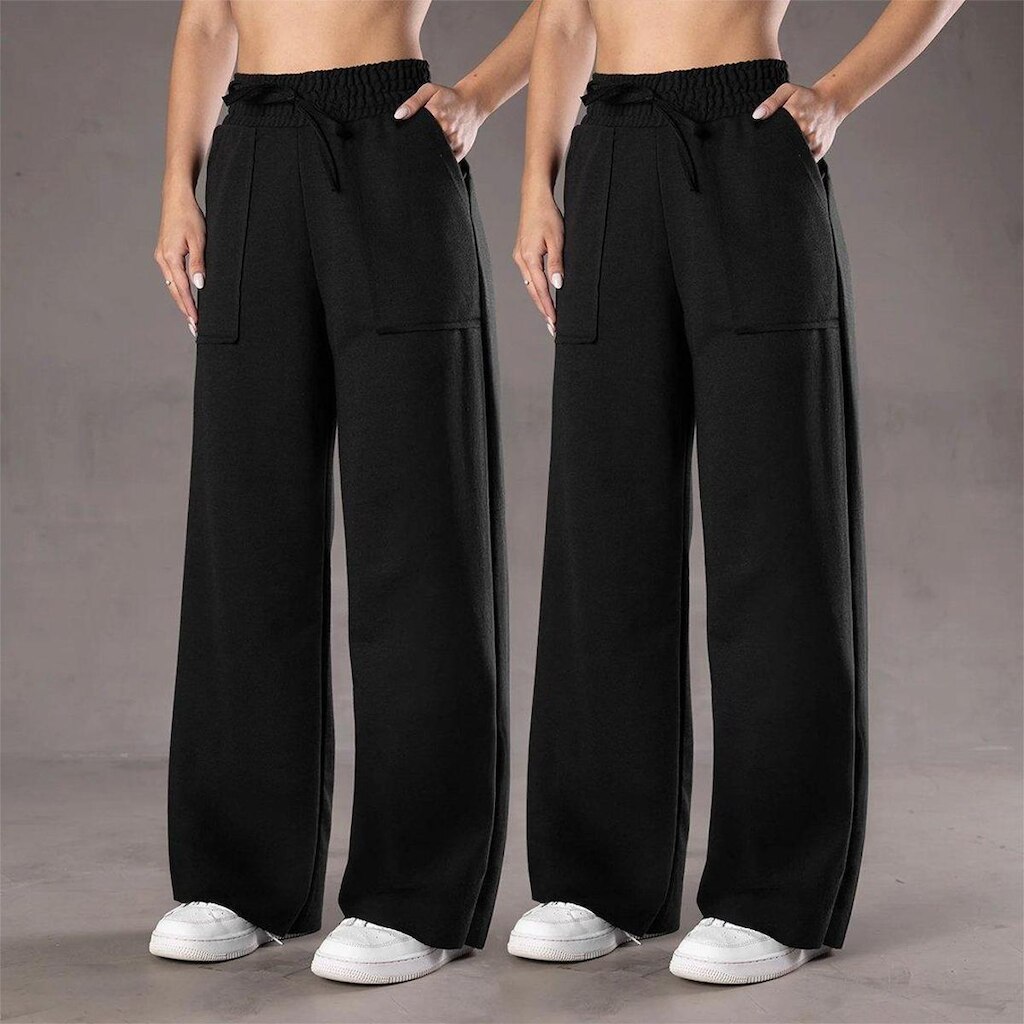 Kit 2 Calça Pantalona Moletinho Feminina Com Bolso Elegante Casual Confortável