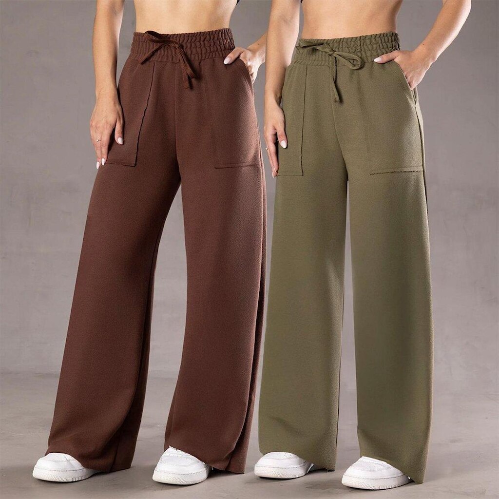 Kit 2 Calça Pantalona Moletinho Feminina Com Bolso Elegante Casual Confortável