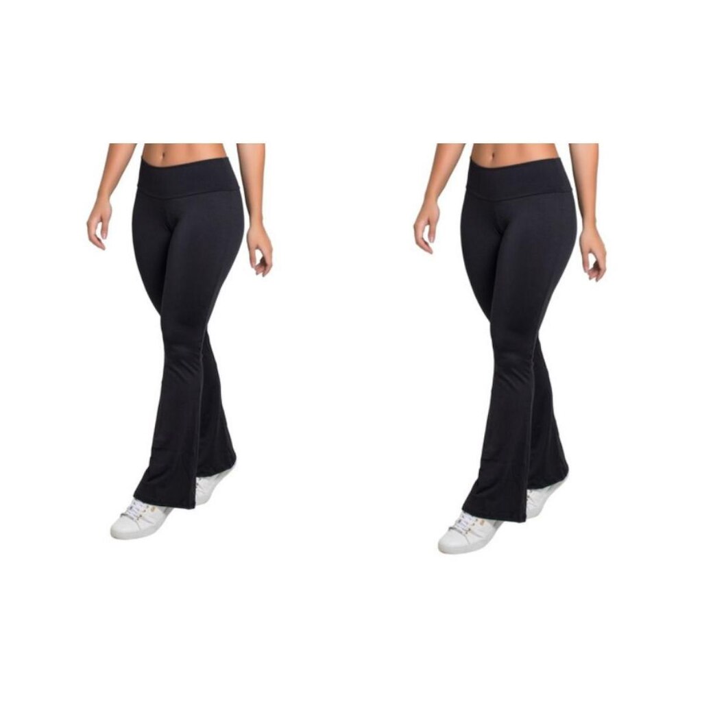 Kit 2 Calças Bailarina Flare Suplex Cintura Alta Cinza Preto