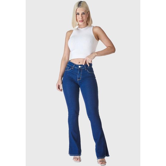 Kit 2 Calças Flare Jeans HNO Jeans Petit Flare Azul Marinho e Azul Stonada