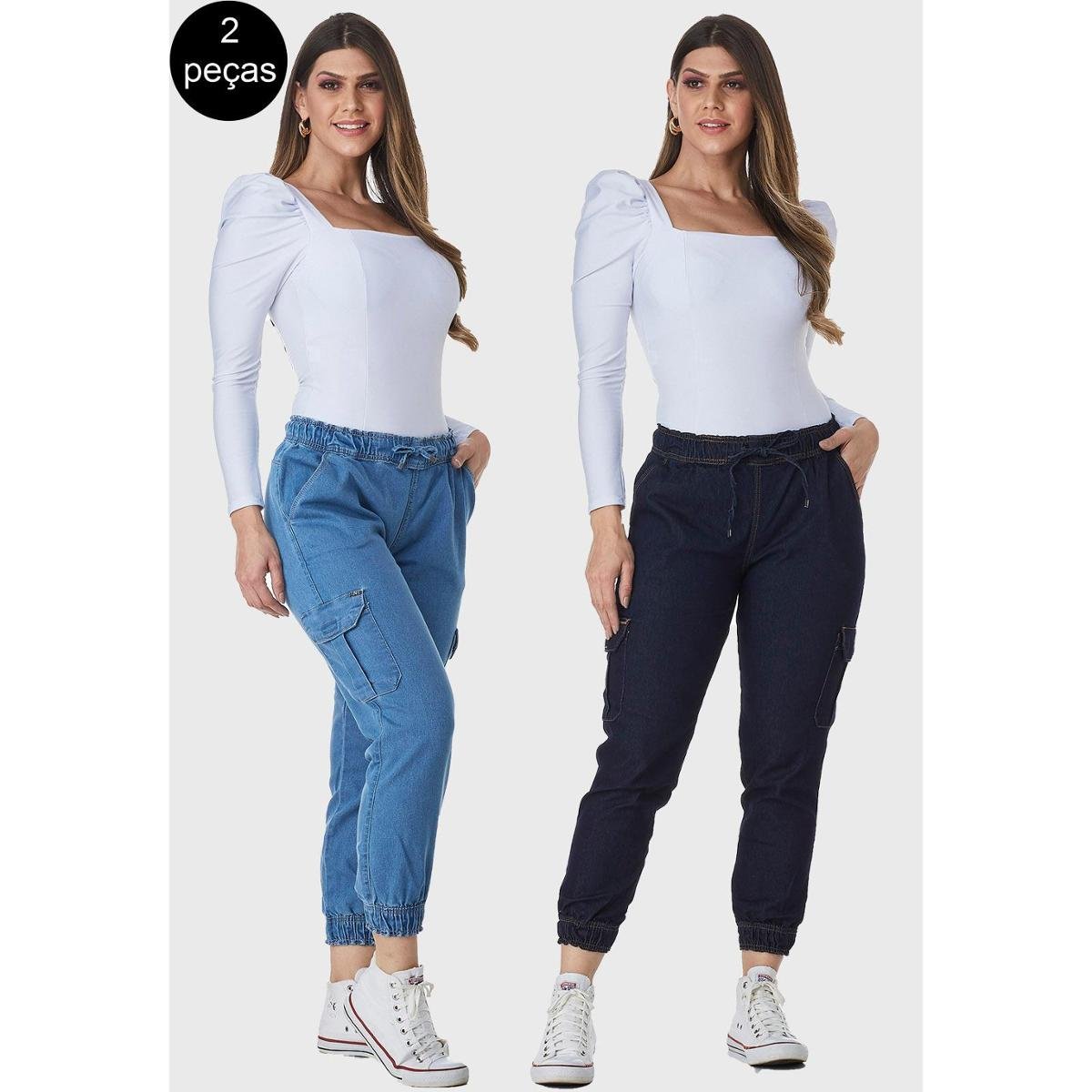 Kit 2 Calças Jogger HNO Jeans Bolso Lateral Azul Menor preço em Kit 2 Calças Jogger HNO Jeans Bolso Lateral Azul
