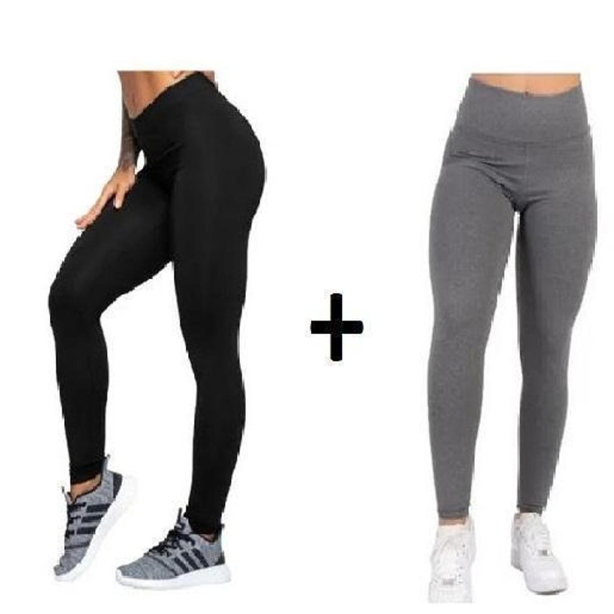 Kit 2 Calças Legging Fitness Cintura Alta Suplex Levanta Bumbum Leg - Preto+Cinza Menor preço em Kit 2 Calças Legging Fitness Cintura Alta Suplex Levanta Bumbum Leg - Preto+Cinza