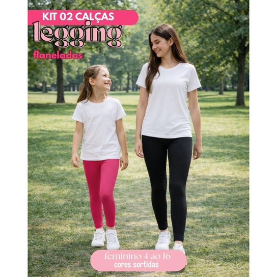 Kit 2 Calças Legging Flanelada Infantil Juvenil Menina Térmica Suplex Peluciado 4 AO 16