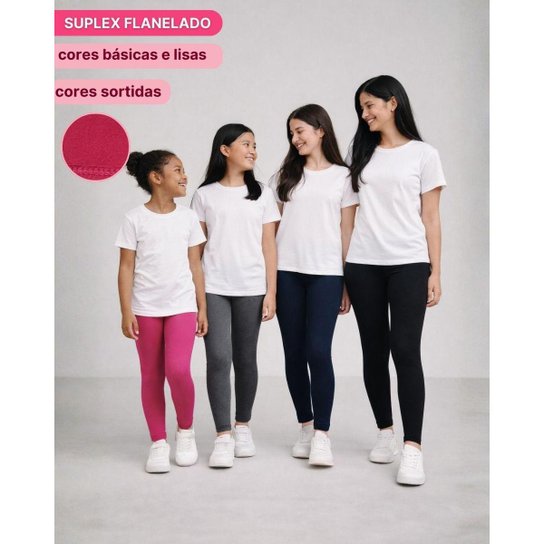 Kit 2 Calças Legging Flanelada Infantil Juvenil Menina Térmica Suplex Peluciado 4 AO 16