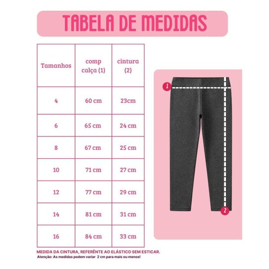 Kit 2 Calças Legging Flanelada Infantil Juvenil Menina Térmica Suplex Peluciado 4 AO 16