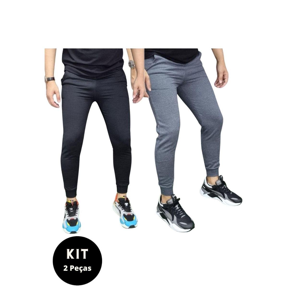 Kit 2 Calças Moletom Flanelado Iron Mega Premium Masculino Preto e - Chumbo Menor preço em Kit 2 Calças Moletom Flanelado Iron Mega Premium Masculino Preto e - Chumbo