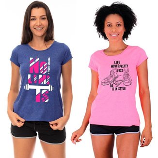 Kit 2 Camisa Babylook MXD Conceito Casual Fitness Cores Básicas e Estampas Diversas