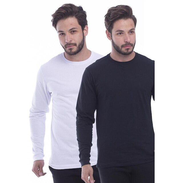 Kit 2 Camisa Manga Longa Masculina Lisa Preta e Azul