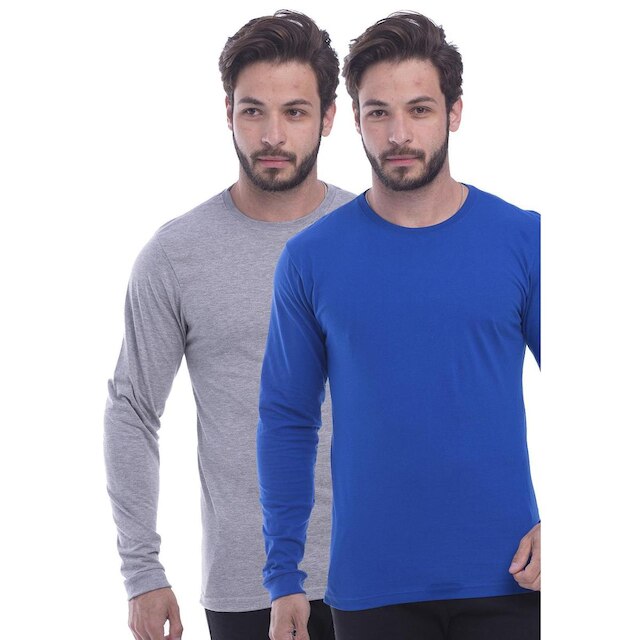 Kit 2 Camisa Manga Longa Masculina Lisa Preta e Azul