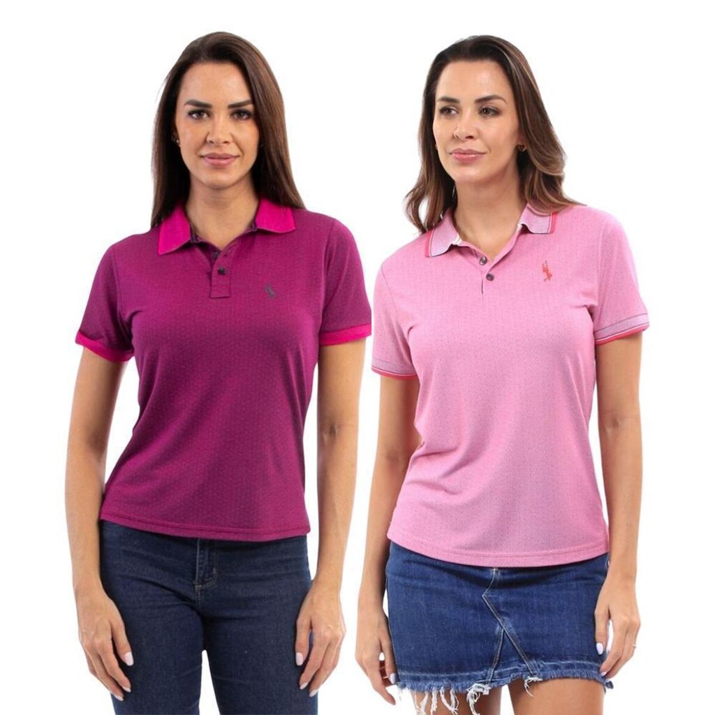Kit 2 Camisa Polo Feminina Piquet Viscose Casual