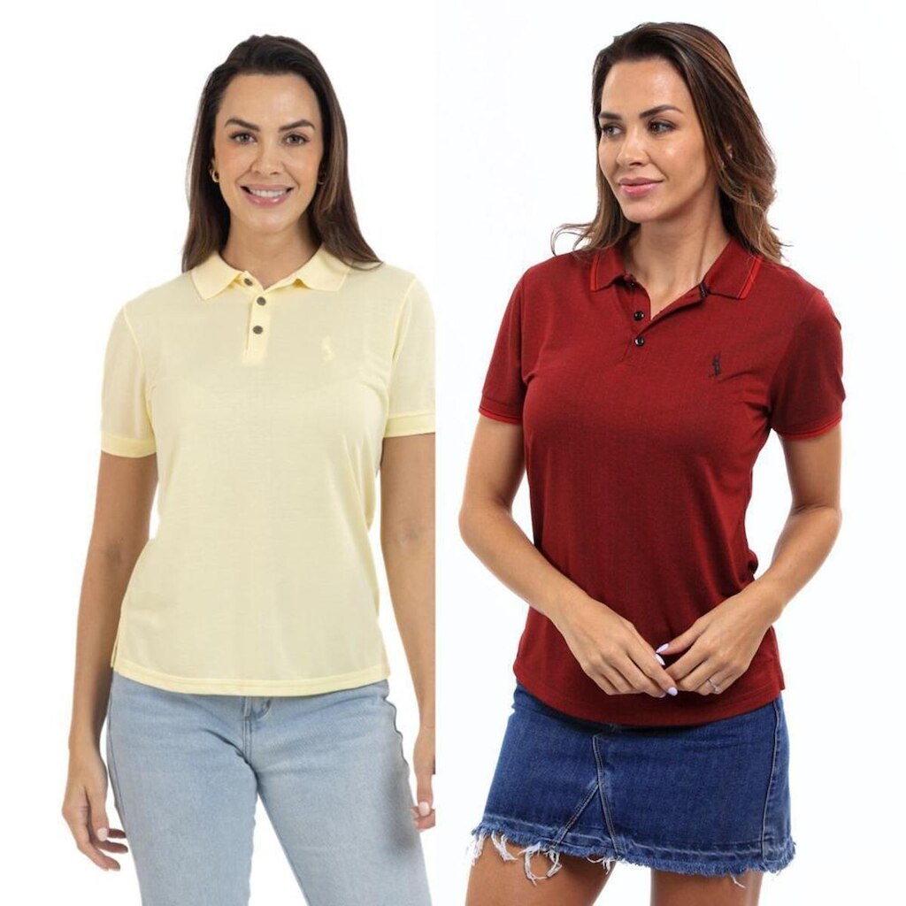 Kit 2 Camisa Polo Feminina Piquet Viscose Casual