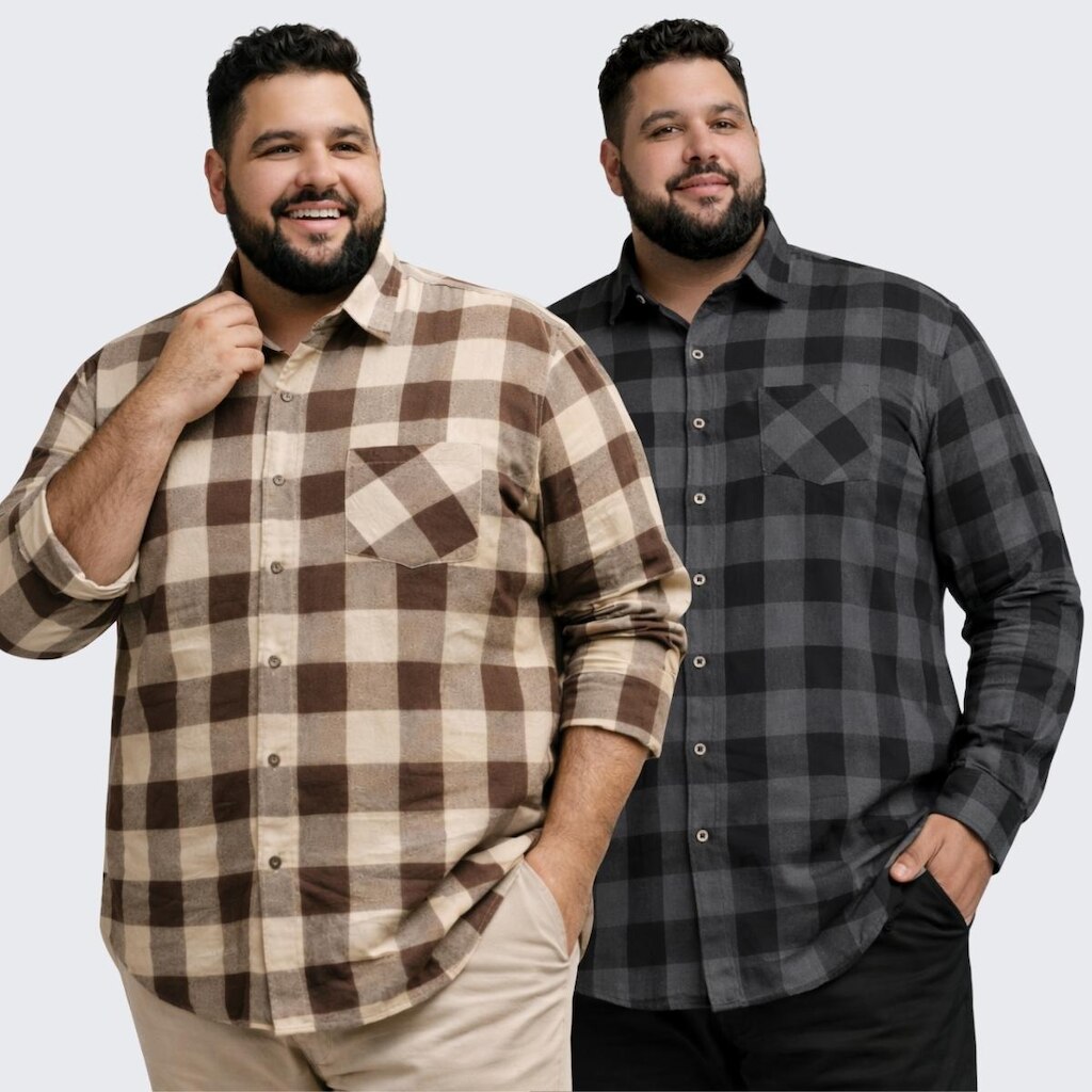 Kit 2 Camisa Xadrez Plus Size Masculina Cowboy Manga Longa