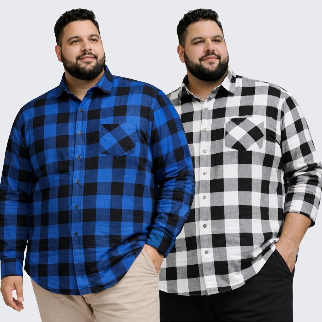 Kit 2 Camisa Xadrez Plus Size Masculina Cowboy Manga Longa