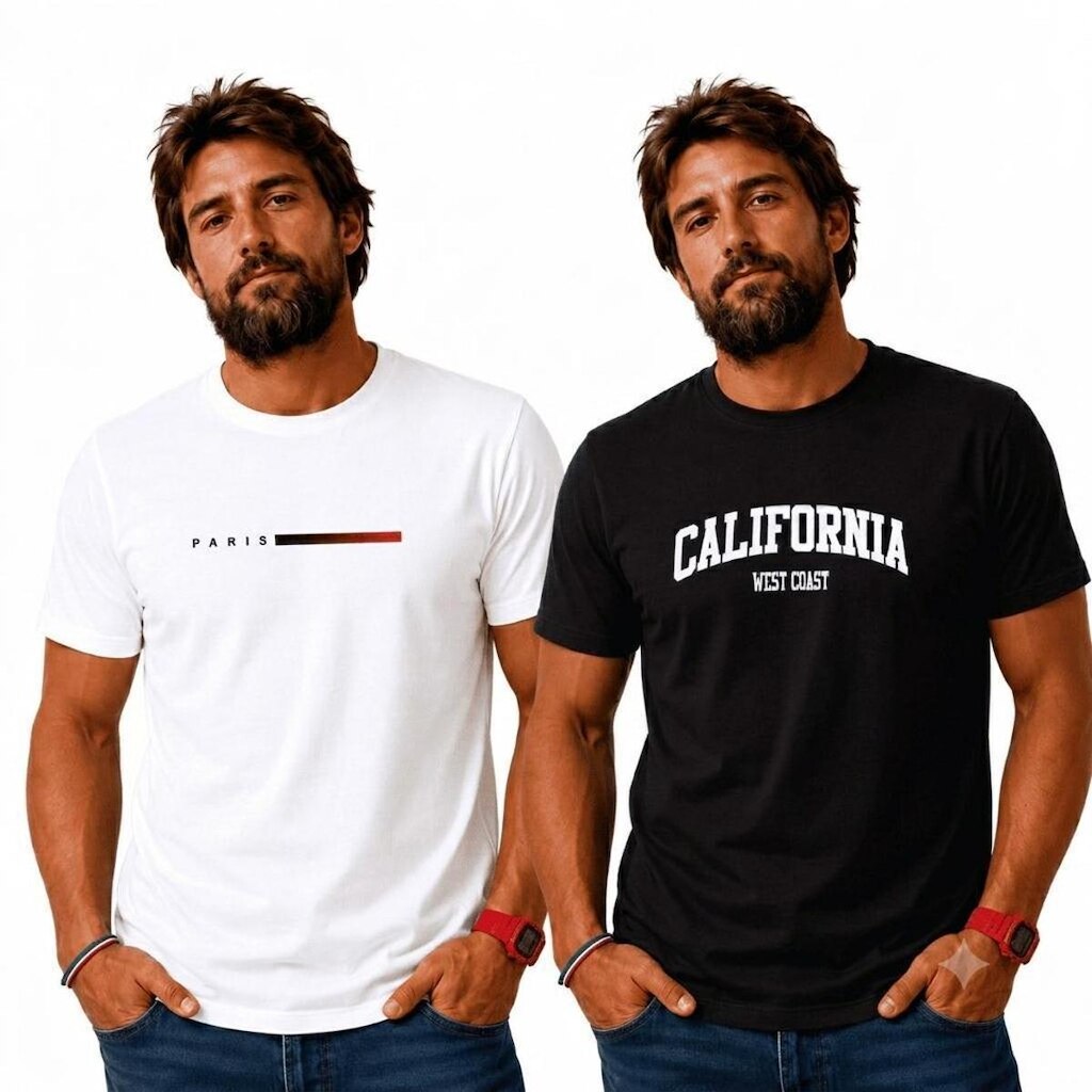 Kit 2 Camisas Algodao California Milano Paris Comfort Premium