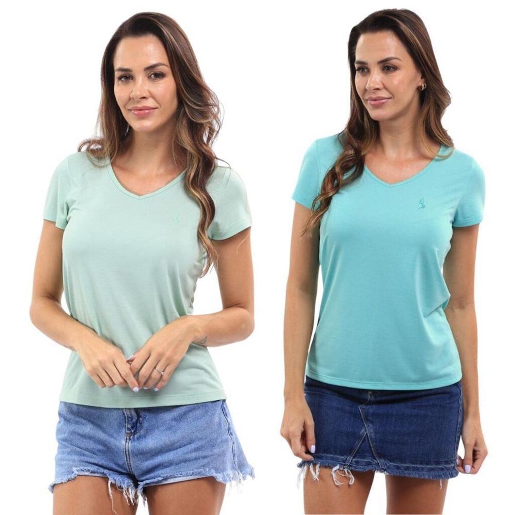 Kit 2 Camiseta Feminina Dia A Dia Gola V Academia