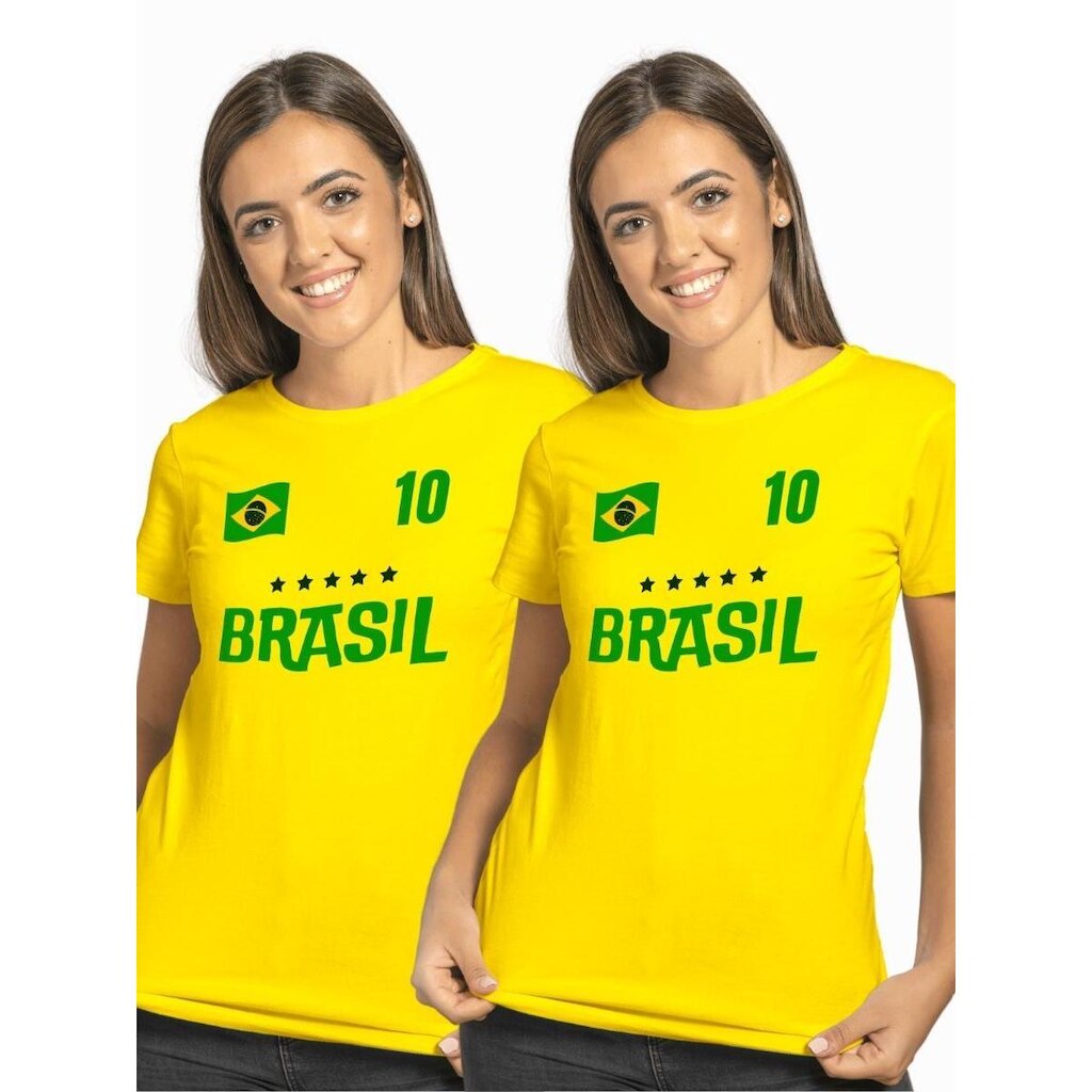 Kit 2 Camiseta Feminina Verde Amarela
