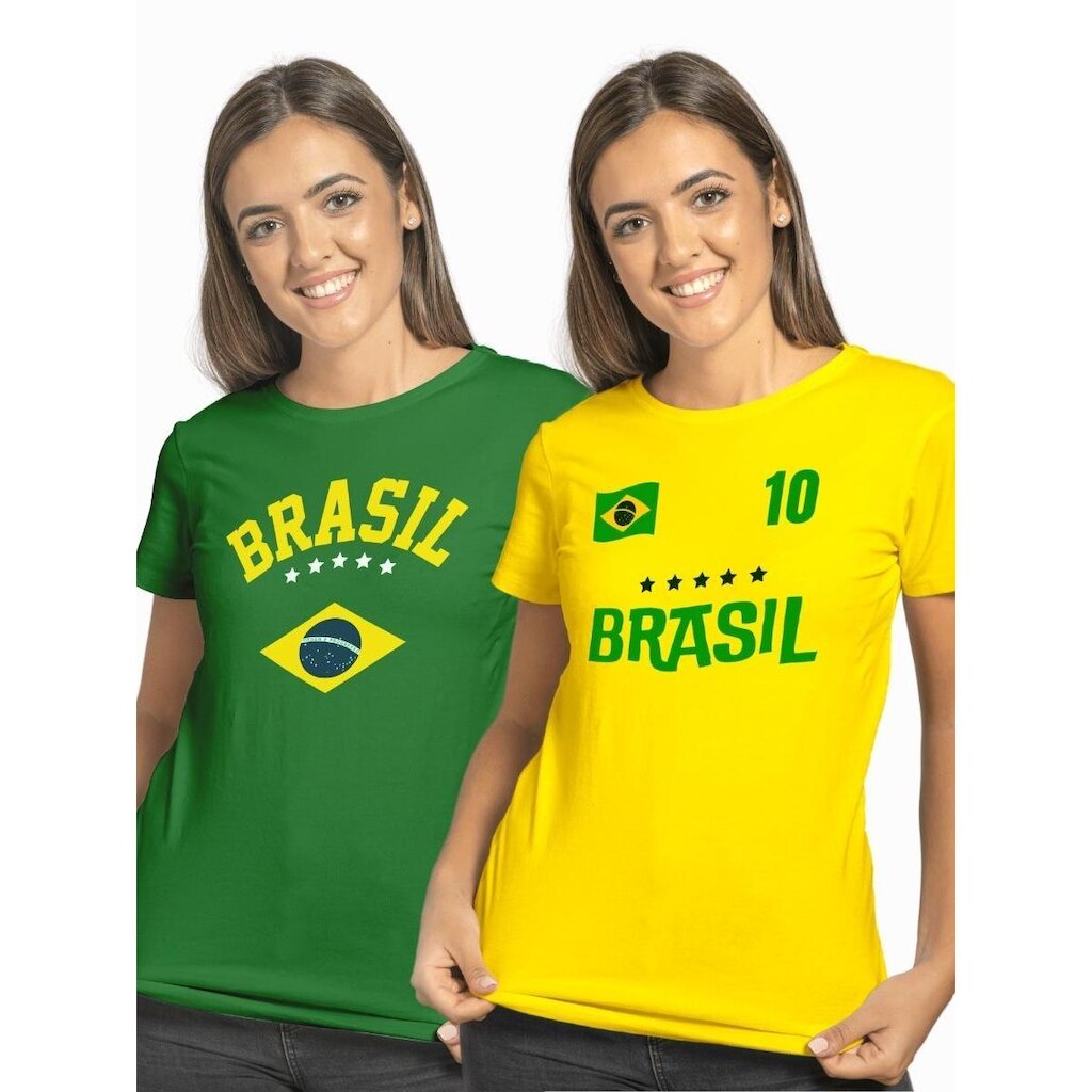 Kit 2 Camiseta Feminina Verde Amarela