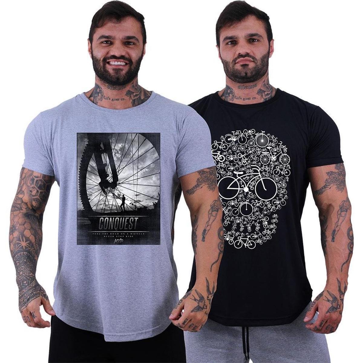Kit 2 Camiseta Longline Masculina MXD Conceito Básico Sport Fitness Silk Screen Menor preço em Kit 2 Camiseta Longline Masculina MXD Conceito Básico Sport Fitness Silk Screen