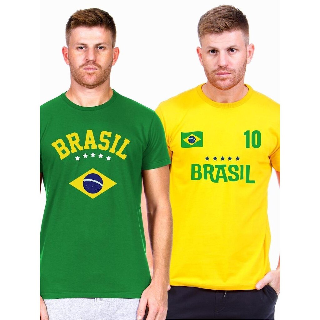 Kit 2 Camiseta Masculina Verde Amarela